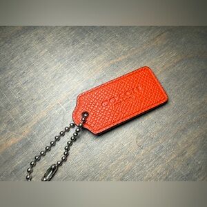 Coach Orange Pebbled Leather Tag Keychain with Ball Chain